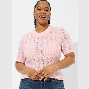 Torrid - Pointelle Pullover Short Sleeve Sweater in Almond Blossom Pink​​​​